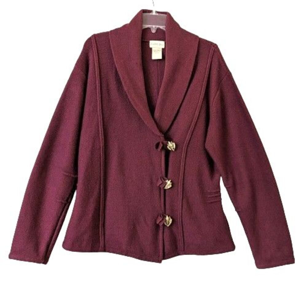 Through the Country Door Cardigan 1X Burgundy Maple Leaf Button Vintage Soft